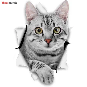 FTC-1036 Three Ratels 3D наклейки с кошками Серый Полосатый для ноутбука Мото Скейтборд Багаж Холодильник Игрушка Наклейка