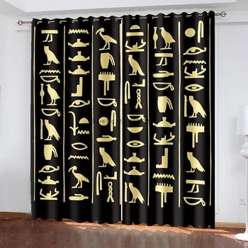 3D печать Черно-золотые египетские шторы на окнах с древним логотипом Египетских богов Декоративные шторы на окнах гостиной