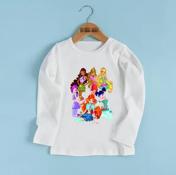 Новая детская футболка с мультяшным принтом Winx Butterfly Fairy, милая одежда для мальчиков и девочек, футболка с длинными рукавами,