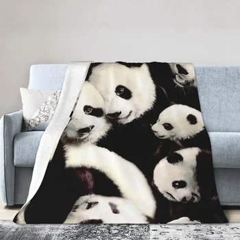 Фланелевое покрывало с пандами, Мягкое постельное белье, теплое плюшевое одеяло для кровати, гостиной, пикника, домашнего дивана