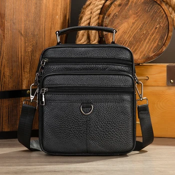 Черные мужские сумки через плечо из 100% натуральной кожи, сумка-мессенджер для мужчин, сумки через плечо, новая дизайнерская сумка для маленьких мужчин Bolso Male