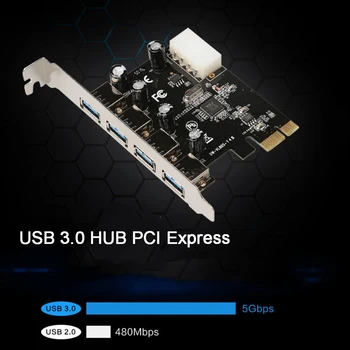 4-портовый USB 3.0 со скоростью 5 Гбит/с PCI-e Карта PCI-Express PCIe USB 3.0 Концентратор-адаптер 4-портовый контроллер USB 3.0 PCI e express