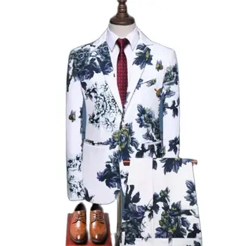 Полный Элегантный костюм, Мужской Повседневный деловой костюм с цветочным рисунком, костюм для выступления в ночном клубе, Костюм для ведущего Свадьбы, комплект из 2 предметов (куртка + брюки)