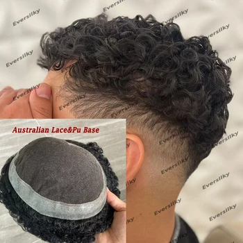 Дышащая мужская парик из австралийского кружева и искусственной кожи толщиной около 18 мм, парики из 100% человеческих волос, замена капиллярного протеза, долговечный