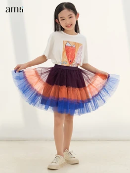 Детские юбки Amii для девочек, осень 2023, Новое цветное повседневное бальное платье в стиле пэчворк, сетчатая нижняя юбка принцессы, детские плавки 22371010