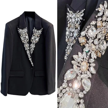 Костюмы роскошные мужские учетом цельный пиджак одна кнопка остроконечные нагрудные из бисера алмазы Кристалл свадебный ведущий на заказ плюс размер 
