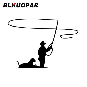 BLKUOPAR Наклейки для рыбалки с собакой и человеком, солнцезащитный крем, индивидуальная наклейка, креативный бампер, Автомобильные Аксессуары для холодильника, графика