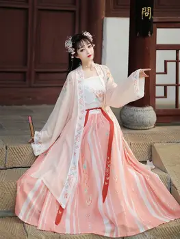 Китайские традиционные женские костюмы для народных танцев Hanfu, платья сказочных принцесс, одежда для косплея в стиле ретро для девочек, комплекты из 3 предметов