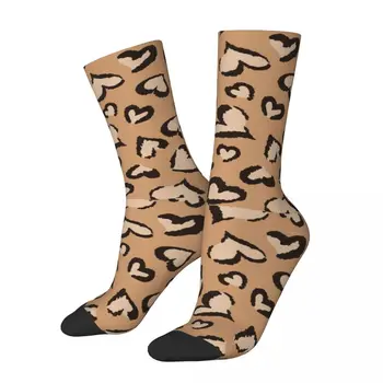 Осенне-зимние повседневные унисекс леопардовые коричневые носки с сердечками, милые коричневые крутые дышащие баскетбольные носки