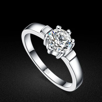 Классический дизайн, Сверкающее кольцо с цирконием, серебро 925 пробы, женское обручальное кольцо с шестью зубцами, кольца для пальцев для женщин, Изысканные ювелирные изделия