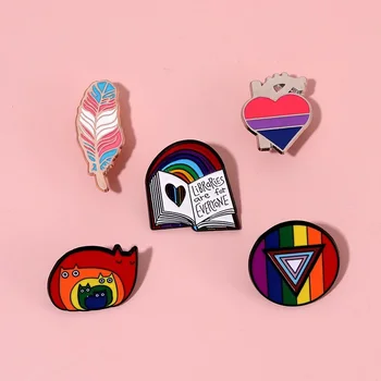Оптовые эмалированные булавки для ЛГБТ-прайда, изготовленные на заказ броши в форме радужных кошек, перо, зуб в форме сердца, значки на лацканах, ювелирные изделия для рюкзаков, подарки