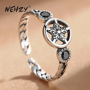 Кольцо с серебряным покрытием NEHZY, модные женские украшения, ретро простое тайское серебряное регулируемое горячее новое кольцо со звездой из хрусталя