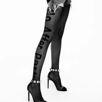 2024 Новые женские колготки в стиле панк с сексуальными буквами, колготки без слов, Прозрачные черные эластичные узкие чулки с шелковистой подошвой.