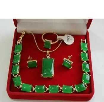 Красивое Ожерелье из зеленого нефрита, Кулон, Браслет, Серьги, Кольцо, Набор Ювелирных изделий