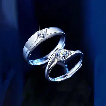 кольцо с муассанитом 1 карат для женщин и мужчин из стерлингового Серебра 925 пробы, Пара Колец Для влюбленных, Роскошные Классические ювелирные украшения, Подарок Оптом