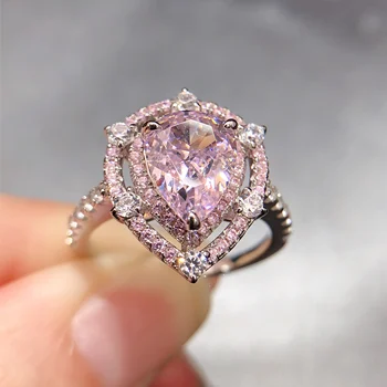 Обручальное кольцо со специальным 2-каратным розовым бриллиантом грушевидной огранки из белого золота 14 карат 585 пробы, подарок для церемонии 187