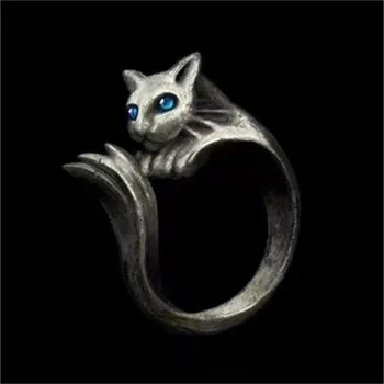 Индивидуальное кольцо с кошачьим голубым глазом для мужчин, Аксессуары для указательного пальца, Винтажная резьба с животным рисунком, Мужские ювелирные изделия, Размер отверстия