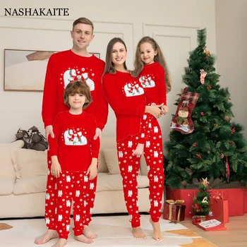 Красный Рождественский семейный пижамный комплект Для мамы, папы, детей, одежда с принтом медведя и снежинки, детский комбинезон, Семейный рождественский подарок
