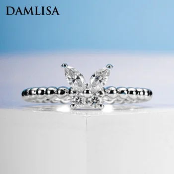 DAMLISA D Color VVS1 Кольца с Муассанитом огранки Маркиза Для Женщин из Стерлингового Серебра 925 Пробы, Обручальное кольцо в форме бабочки