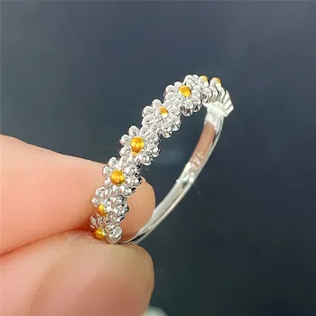 Huitan Эстетичные Маленькие кольца с маргаритками для женщин, простое стильное кольцо для новобрачных на палец для свадебной вечеринки, Нежный подарок для любви, модные украшения