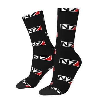 Счастливые Мужские Носки N7 White В стиле Ретро Harajuku Mass Effect Game Street Style Новинка Crew Crazy Sock Подарочный Узор С Принтом