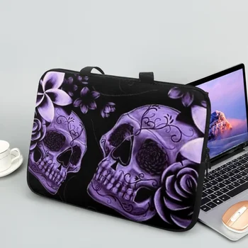Чехол для ноутбука с принтом Фиолетовой розы и черепа, защитные сумки на плечо, сумка для переноски, подарок на Хэллоуин, портфель на молнии, сумка для планшета 2023 г.