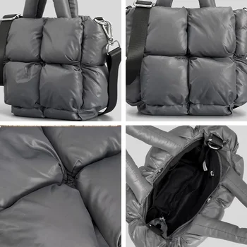 Дизайнерская пухлая сумка через плечо, Женская стеганая хлопчатобумажная сумочка с подкладкой из пуховых перьев, Зимняя Большая вместительная теплая сумочка для покупок B46