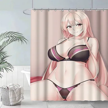Занавеска для душа с рисунком девушки с большой грудью из аниме, принадлежности для ванной комнаты, высококачественное водонепроницаемое украшение для ванной комнаты с крючком