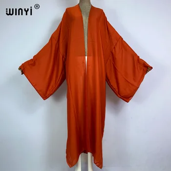WINYI одноцветное хлопчатобумажное кимоно на ощупь, удобный Женский Мягкий Кардиган, Свободное Платье в стиле Бохо, Макси, для Пляжного Отдыха, Для Плавания