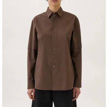 Женский однобортный топ-рубашка с лацканами Осень/зима 2023, повседневный топ-рубашка с длинными рукавами