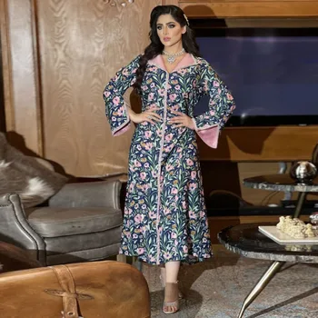 AB292 Мусульманский халат из Дубая на весну в стиле INS с принтом Ближнего Востока, модное платье с бриллиантами, турецкие платья для женщин, хиджаб
