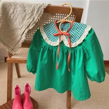 Летнее зеленое повседневное платье миди в стиле Лолиты для маленьких девочек, детские платья, праздничный сарафан принцессы, одежда для маленьких девочек, платье