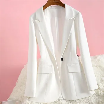 2024 Новый Белый пиджак-блейзер с подкладкой Женская Весна Осень Новая Корейская Свободная Мода Черные пиджаки Женские винтажные