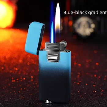Новая Ветрозащитная Зажигалка Jet Blue Flame Шлифовальный Круг С Двойным Пожарным Преобразованием Металлическая Надувная Портативная Мужская Подарочная Зажигалка Высокого класса