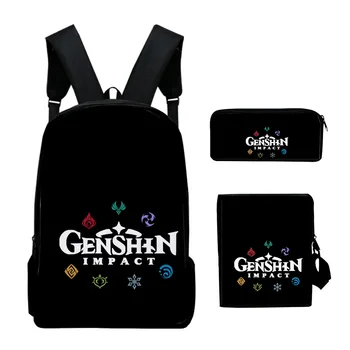 Классический Логотип Genshin Impact 3D-Принт 3 шт./компл. Школьные сумки для учеников, Рюкзак для ноутбука, Наклонная сумка через плечо, Пенал