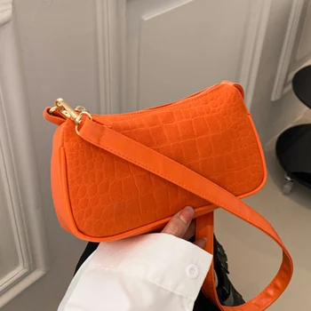 Женские парусиновые сумки с рисунком крокодиловой кожи, оранжевые сумки подмышками, повседневные женские маленькие сумки через плечо, женский вечерний клатч, сумочка и сумки