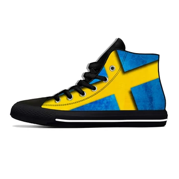 Швеция Шведский Флаг Патриотическая Крутая Забавная Модная Горячая Повседневная обувь С высоким берцем Легкая Обувь для настила Дышащие Мужские Женские кроссовки