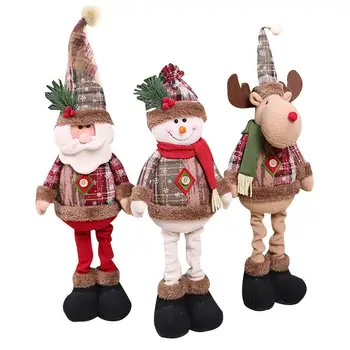 Рождественское Плюшевое украшение с выдвижными ножками, милый Лось, Санта Клаус, Снеговик, мягкая кукла, домашний декор, Подарок для детей и взрослых
