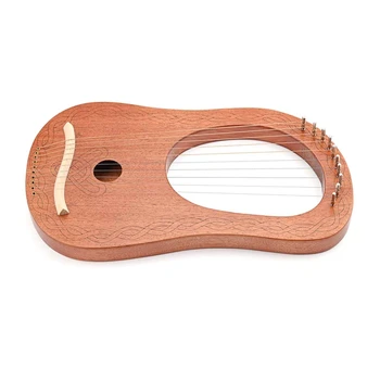 Гравированная Арфа-Лира, Изготовленная из Дерева и 10 Металлических Струн, Высококачественный Музыкальный Инструмент-Арфа для Начинающих, Детей и Челноков