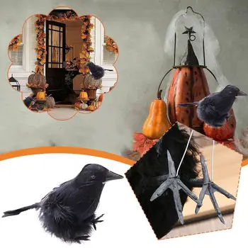 Небольшой моделирования поддельные птица реалистичный Хэллоуин Черный ворон животных легкие игрушки страшные украшения модели привлекательный дома P8s0
