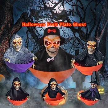 Держатель для конфет-скелетов с жутким движением с кричащим черепом и светящимися красными глазами для украшения Хэллоуина