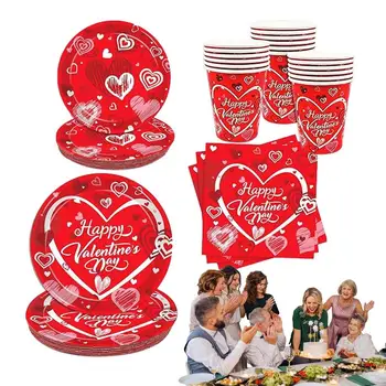 Столовая Посуда на День Святого Валентина 96шт Компостируемая Красная Столовая Посуда 