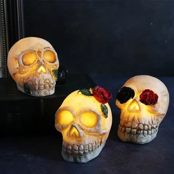 Новая смола череп LED лампы Хэллоуин украшения скелет статуя ужас одеваются реквизит Хэллоуин ликвидации партии домашний декор