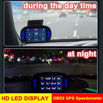 Автомобильный Головной Дисплей Охранная Сигнализация P2 Двойная Система HUD Измеритель наклона Наклона OBD2 GPS Спидометр Сигнализация Превышения Скорости Турбо Тормоз Тест