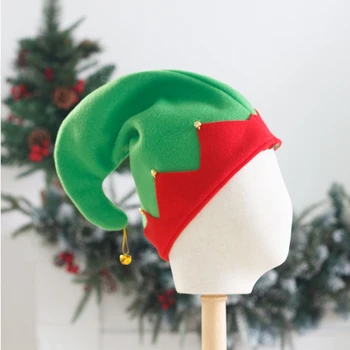 Плюшевая шапочка эльфа с металлическим колокольчиком, украшение для Рождества, шапки-помощники Санты, шапки контрастных цветов, прямая поставка