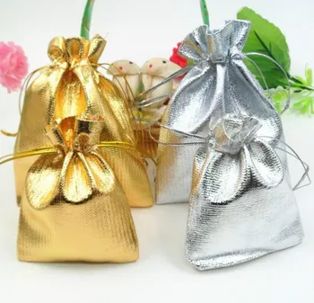 Оптовая продажа, подарочный пакет из серебра и золота, 13x18 см, мешочки для конфет, Золотой шнурок, большие сумки из органзы, мешочек для рождественской вечеринки, 100 шт. /лот