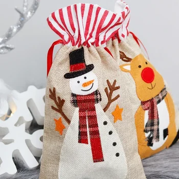 Рождественская хлопчатобумажная и льняная милая мультяшная сумочка Сумка для упаковки яблок Подарочная сумка для конфет и закусок в канун Рождества