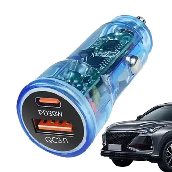 Автомобильное зарядное устройство Быстрая зарядка 48 Вт Двухпортовый Интеллектуальный Pd Прозрачный адаптер сверхбыстрой зарядки Автомобильное зарядное устройство Адаптер быстрой зарядки