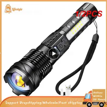 1/2 шт. Мощный светодиодный фонарик XHP50 Водонепроницаемый 18650 с боковой подсветкой, 7 режимов, Фонарь для кемпинга, рыбалки, USB Перезаряжаемый