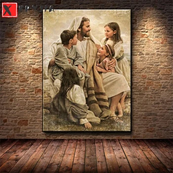 Алмазная мозаика Любящий Иисус Христос и дети Картина из горного хрусталя Алмазная живопись Вышивка крестиком Настенное искусство
